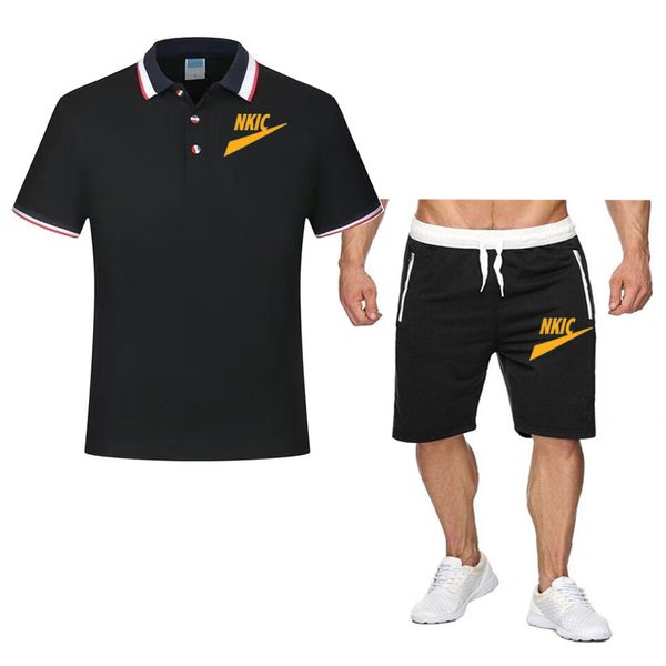 

summer mens sportswear brand logo fitness suit running clothes casual black t-shirt shorts sets breathable 2 piece jogging tracksuit men, Gray
