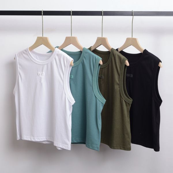 

summer sleeveless solid offset printing letter t-shirt women's tank top, White
