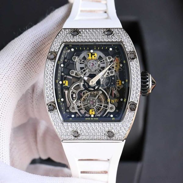 

diamond luxury mens movement watches rm17-01 r i c h a r d hollow tourbillon designer ymue new high-end quality iced out montre wrist watch, Slivery;brown