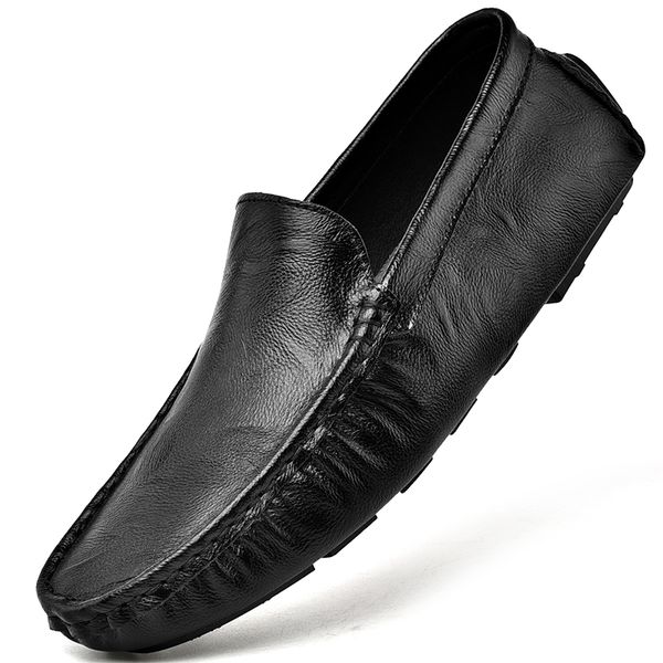 

men slip-on leather shoes casual male shoes, Black