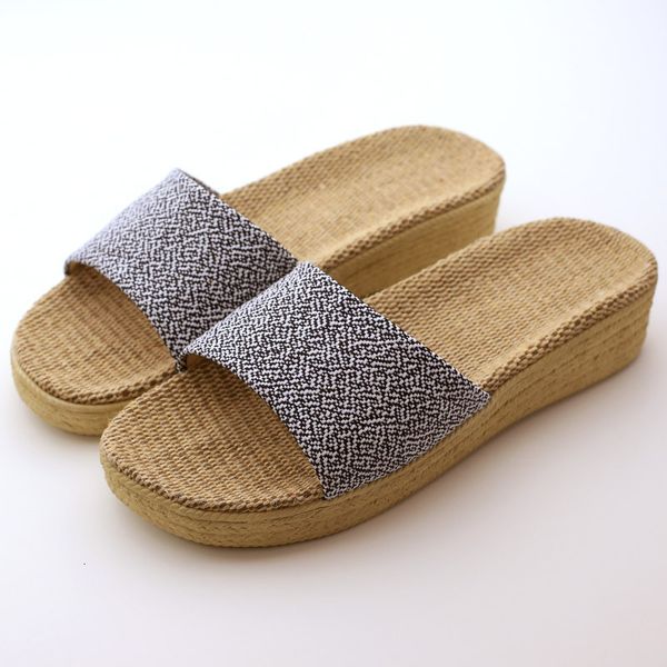

slipper thick platform flax slippers summer beach linen slide sole sandals leisure ladies home indoor bathroom nonslip shoes 230625, Black
