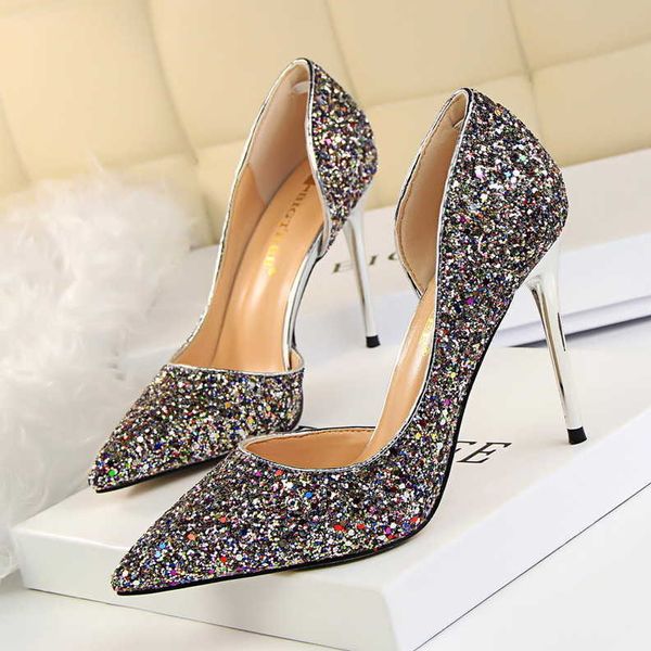 

nightclub womens party shoes with shiny crystal diamond woman pumps ol high heel shoes, Black