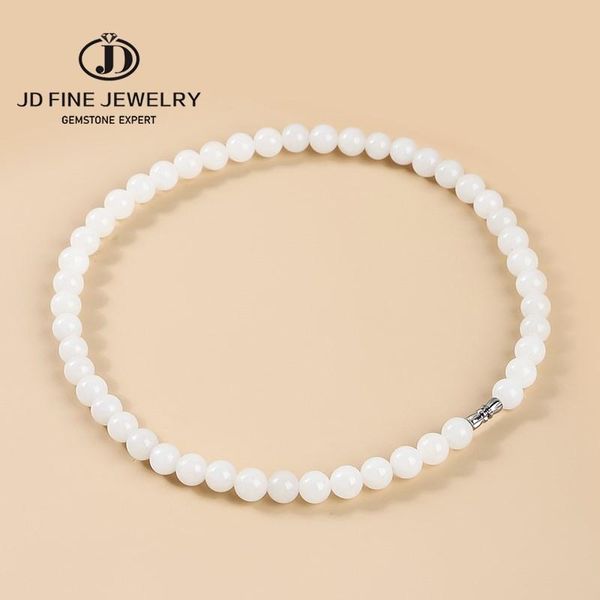 

necklaces jd 910mm natural hetian white jade round beaded necklace for women fashion temperament chinese beads charm gift amulet jewelry, Silver