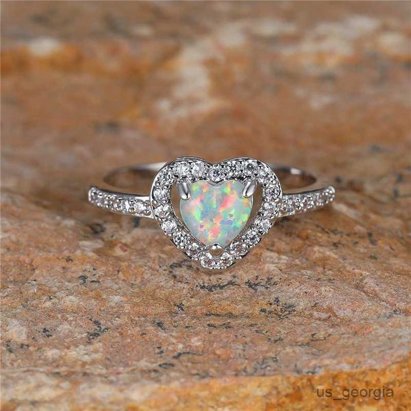 

band rings cute female white fire opal stone ring boho silver color heart ring jewelry vintage wedding engagement rings for women r230625