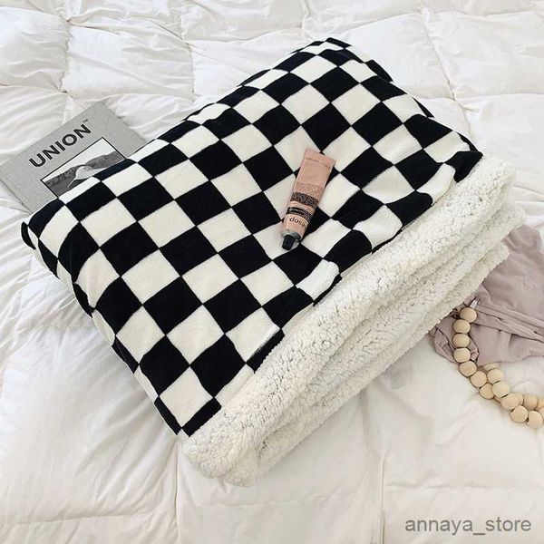 

blankets vintage checkerboard blanket chessboard check sherpa throw blanket soft fleece checker plaid pattern decorative blanket r230625