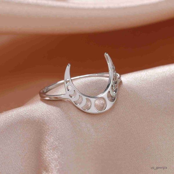 

band rings skyrim women moon phase ring stainless steel crescent moon witch amulet finger rings fashion celestial jewelry gift for lover r23, Silver