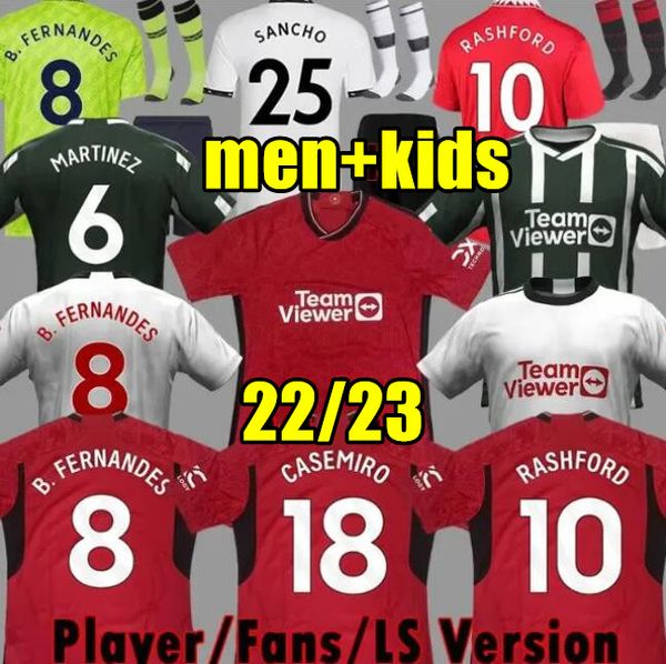 

22 23 martinez casemiro manchesters rashford soccer jerseys garnacho antony 2023 2024 martial men kids football shirt kit mans utds set unif, Black;yellow