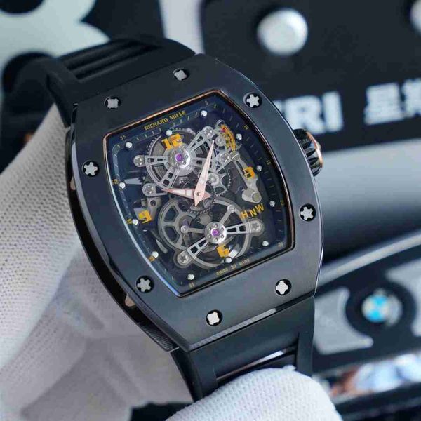 

diamond luxury mens movement watches rm17-01 r i c h a r d hollow tourbillon designer trqu new high-end quality iced out montre wrist watch, Slivery;brown
