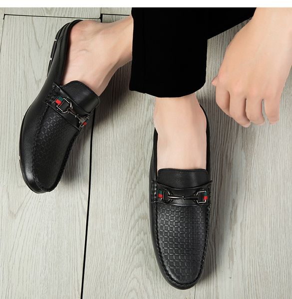 

new summer leather casual shoes for men loafers flats slippers, Black