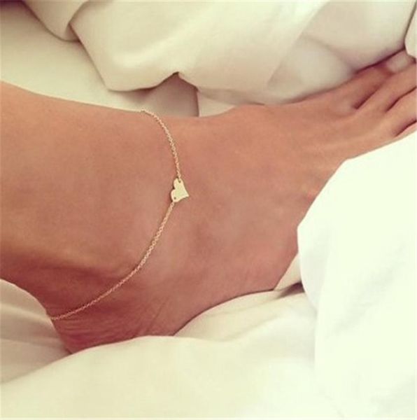 

boho style silver gold tone foot chain anklets bracelets heart shape fashion vintage jewelry for women girls9602770, Red;blue