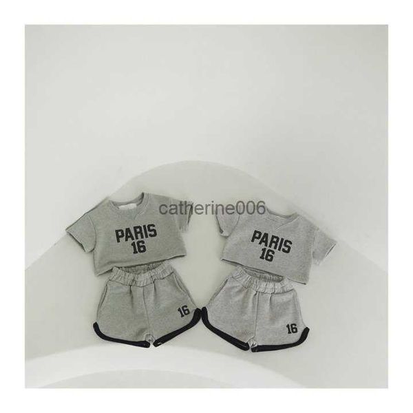 

summer girls' and children's wear korean version new alphanumeric baby shorts children's short sleeve short two piece set l23, White