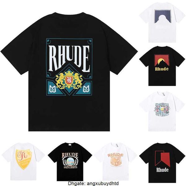 

2023 summer mens t-shirts womens rhudes designer shirts for men letter polos embroidery t shirt clothing short sleeve tshirt large tees siz, White;black
