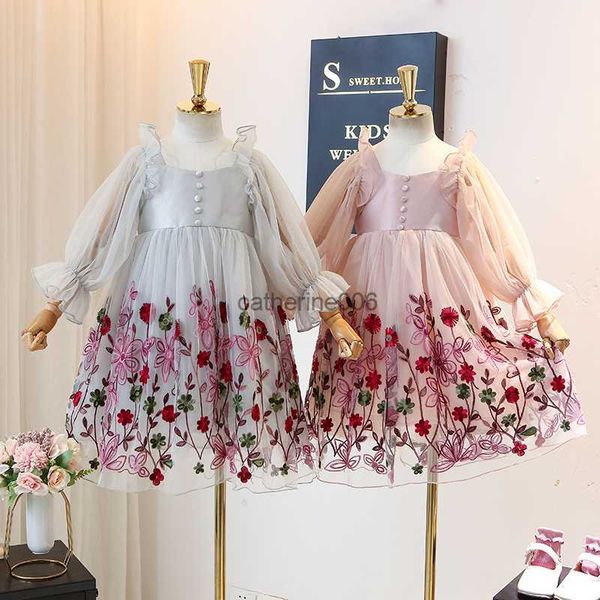 

cute baby girls dresses spring autumn wedding birthday party kids clothes embroidery floral teens outfits dance wear vestidos l230625, White