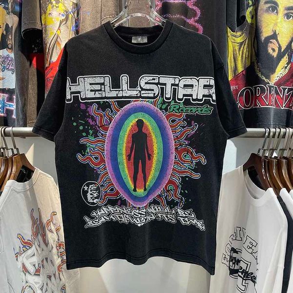 

men and women american street hellstar heavyweight summer t-shirt casual loose retro round neck short sleeve couple, White;black