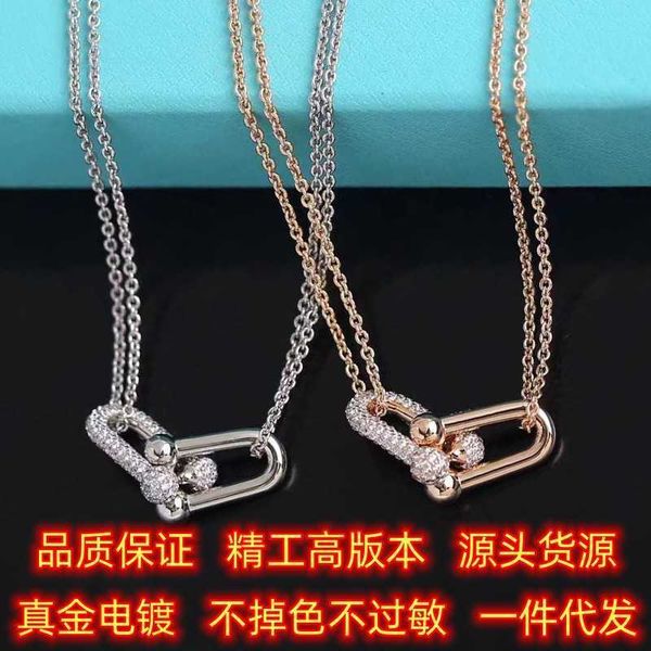 

high-quality seiko high edition s925 sterling silver tiffay double ring u-shaped pendant 18k rose gold layer necklace for women