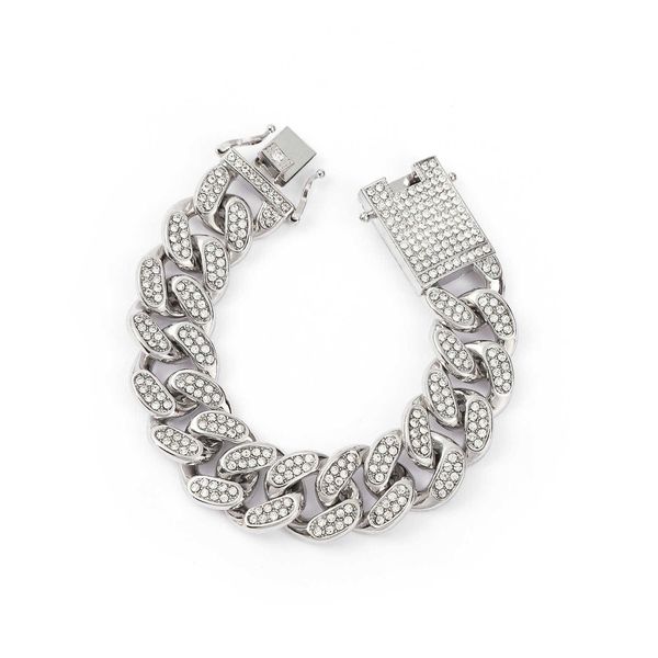 

men's double row diamond hip-hop bracelet exaggerated cuban bracelet, Black