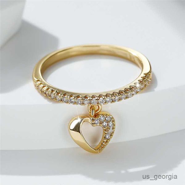 

band rings cute female crystal hollow heart pendant ring boho gold silver color engagement ring charm zircon stone wedding rings for women r