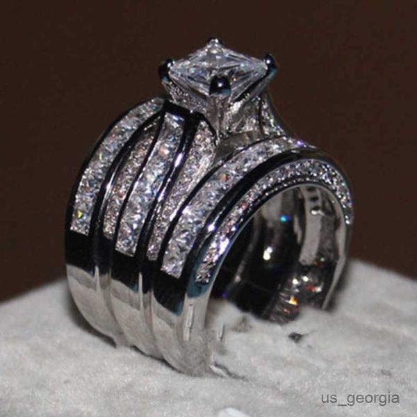 

band rings cute female 3pcs zircon wedding ring set crystal silver color yellow gold bridal ring jewelry promise engagement rings for women