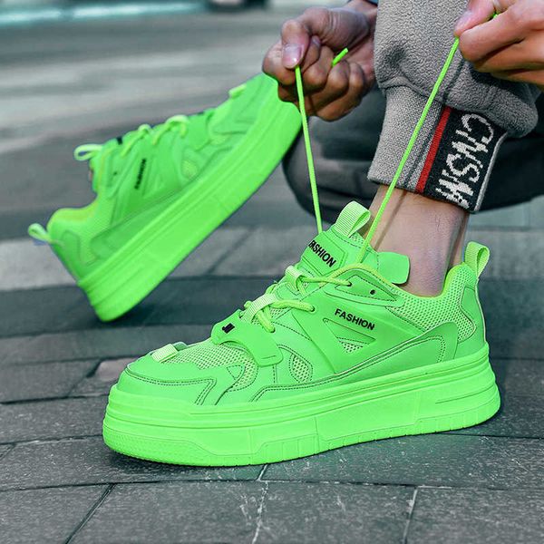 

mens board casual shoes versatile thick sole breathable sneakers sports shoes green white black