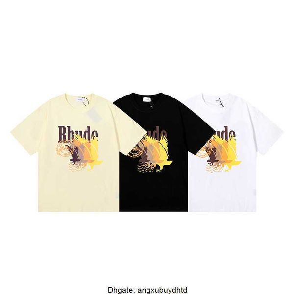 

rhude men's t-shirts gradient printed pure cotton short sleeved t-shirt versatile for men and women with short sleeves, White;black