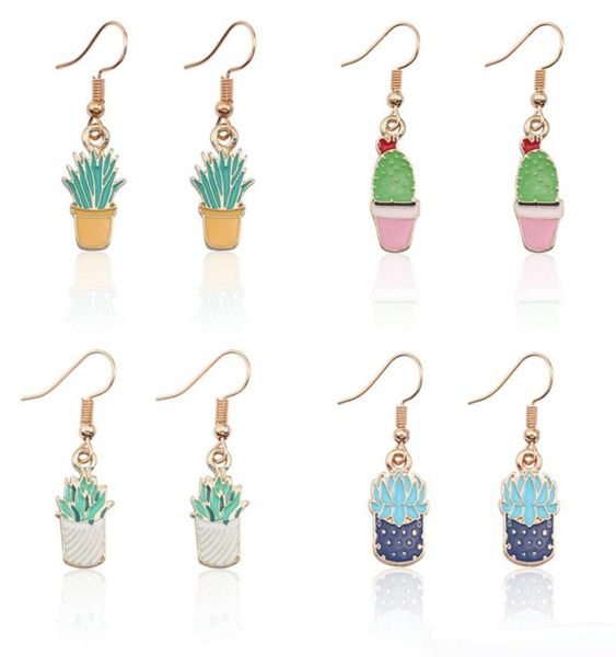 

lovely potted plants succulent plant cactus earrings for women cartoon tiny gold enamel plant drop earrings jewelry whole8401882, Silver