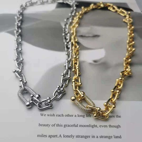 

selling tiffay 2021 new chain u-shaped diamond necklace fashion cuban neutral horseshoe, Golden;silver