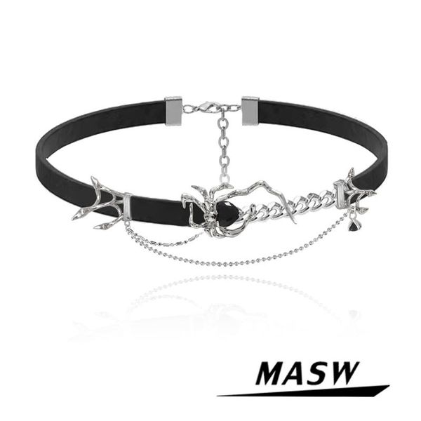 

necklaces masw cool style black pu choker necklace for women girl gifts hip hop puck design spider chain necklace modern jewelry gifts, Silver