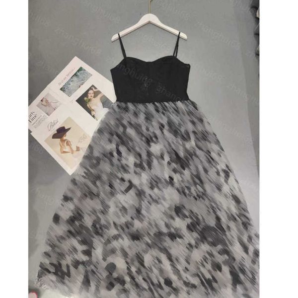 

23ss womens designer clothing summer dresses women dress tube suspenders splice gauze logo print long dress womens clothing a1, Black;gray