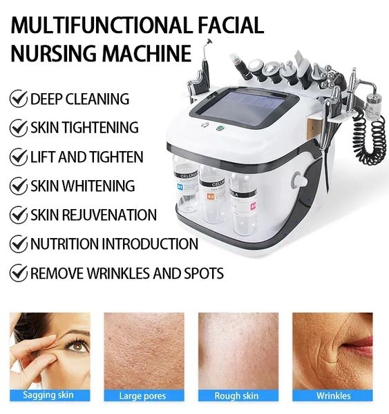 

new protable hydro peel 10 in 1 hydra facial hydrafacial water deep cleaning rf skin care face salon use spa machine skin tightening beauty, Black;white