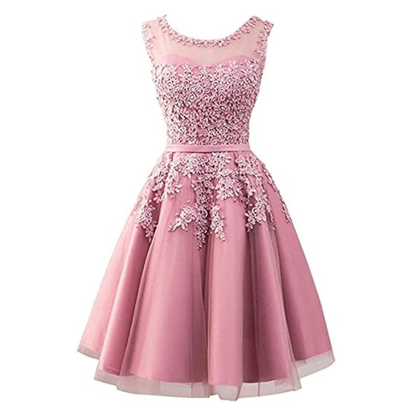 

scoops short homecoming dresses junior party gowns fashion applique tulle birthday graduation cocktail prom party gown, Blue;pink