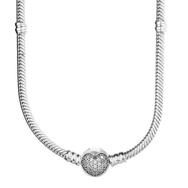 

necklaces original pave love heart clasp with crystal snake chain necklace for sterling sier bead charm europe diy jewelry, Silver