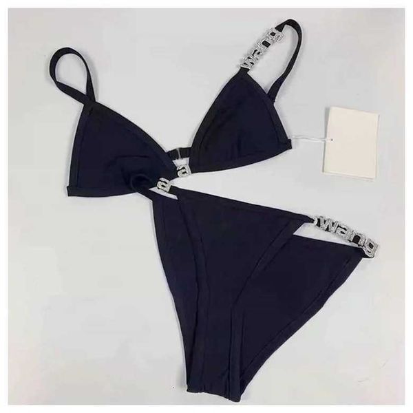 

designer summer fashion swimwear a wang high-end brand spring and new crystal letter decorative bikini rimless underwear swimsuit set, White;black