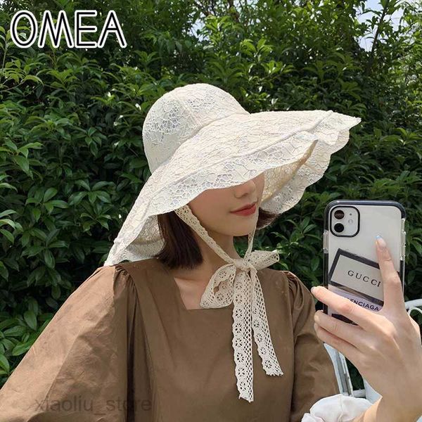 

wide brim hats omea straw hat women summer floral lace beach hat holiday sun visor strap adjustable wide brim floppy hat girl cap elegantsun, Blue;gray