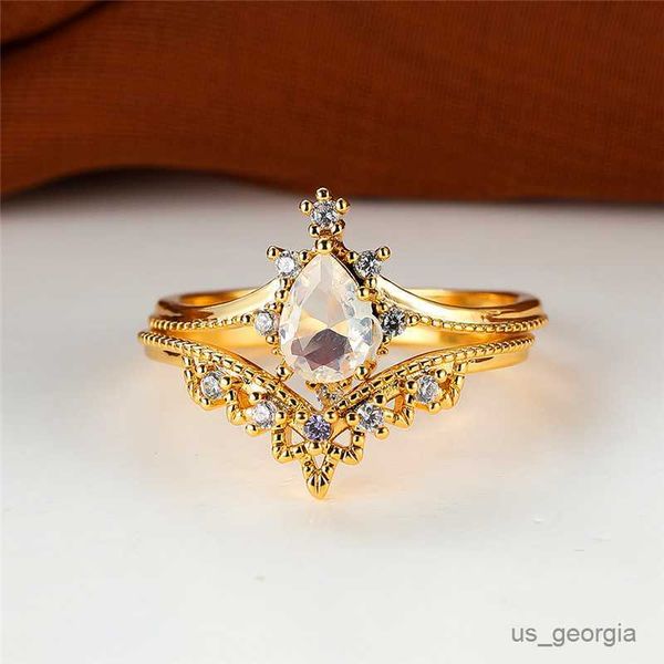 

band rings luxury white oval zircon stone set ring female cute flower ring vintage yellow gold color wedding engagement rings for women r230, Silver