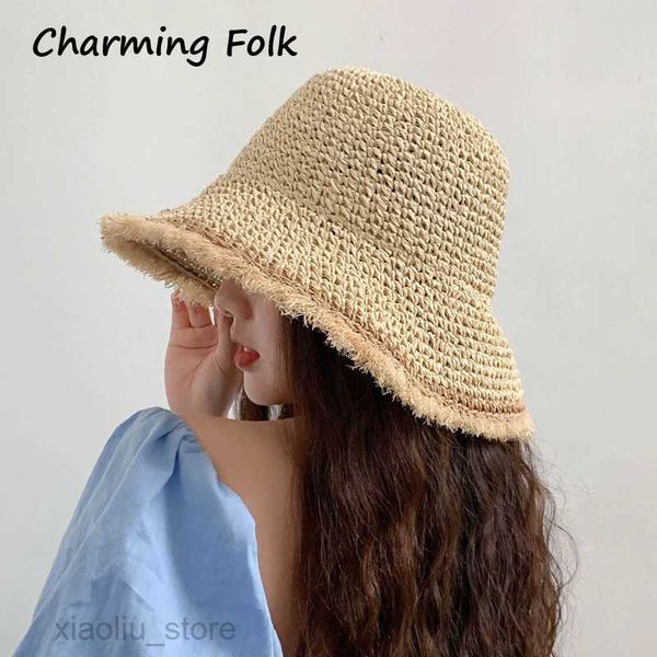 

wide brim hats 2021 womens straw hats chinese straw hat panamas uv protection sun visor beach hats women visors foldable female summer sun h, Blue;gray
