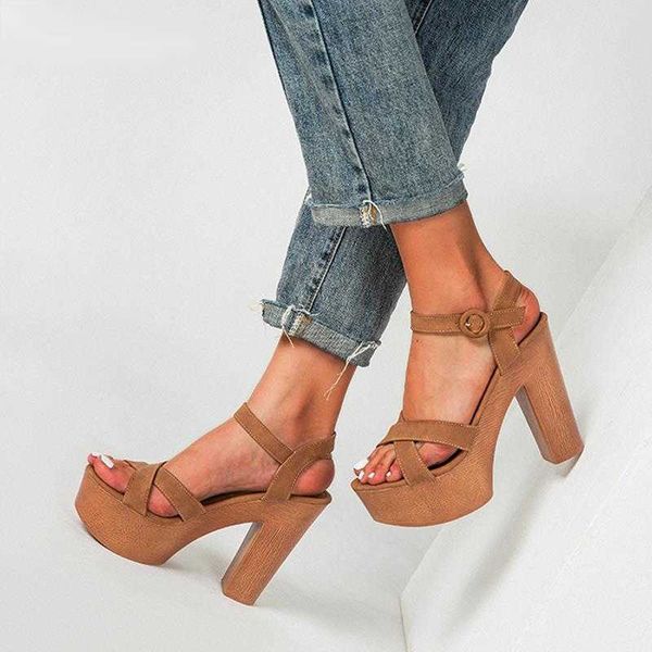 

sandals fashion platform buckle strap women summer peep toe square high heels shoes gladiator ladies sandalias 230511, Black