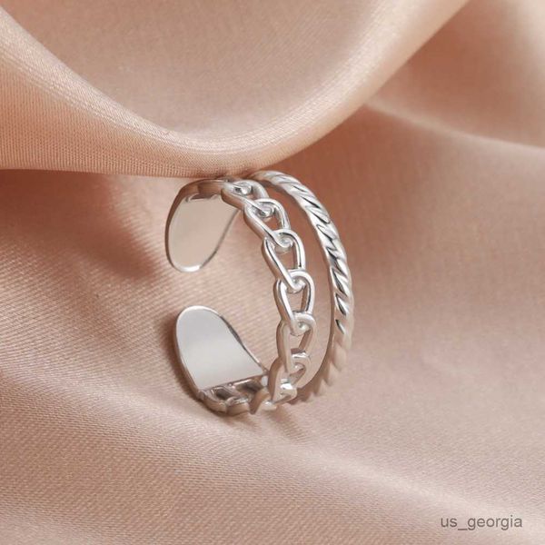 

band rings skyrim double layers geometric chain rings for women stainless steel adjustable finger ring 2023 hiphop punk party jewelry gift r, Silver