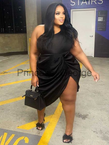 

casual dresses zjfzml zz plus size dresses women's clothes elegant inclined shoulder sleeveless ruched side split celebrity birthday ve, Black;gray