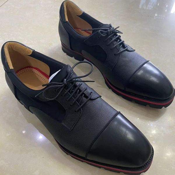 

black genuine leather dress shoes for men lace-up thick soles luxury designer derby shoes handmade formal wedding shoes