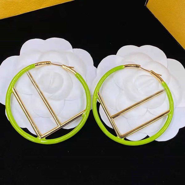 

f family 5cm large circle letter drop glue brass material silver needle earrings female, Golden