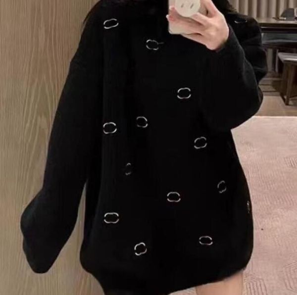 

designer fashion womens sweater comfortable luxury cardigan monogram embroidery solid color classic black and white jumper coats, White;black