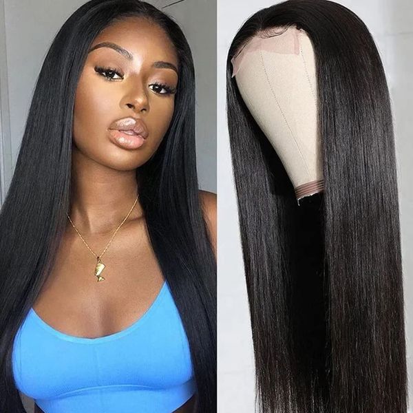 

hd lace closure wigs human hair straight lace front wigs human hair pre plucked glueless wigs for black women natural color, Black;brown