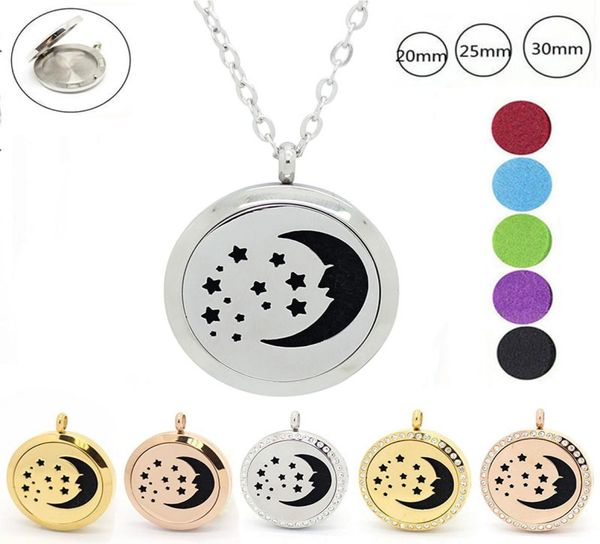 

with chain as gift 316l stainless steel aromatherapy locket moon and star essential oil diffuser locekt necklace1970575, Silver