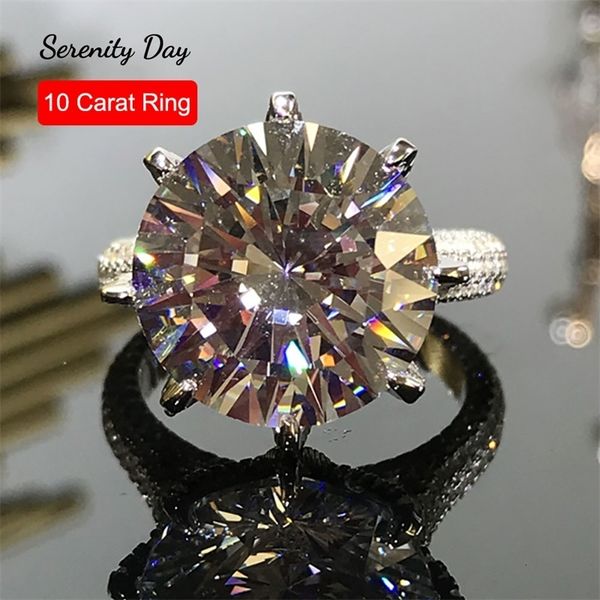 

solitaire ring serenity day s925 sterling silver plate 18k luxury inlaid eight hearts and s cut 10 high carbon diamond jewelry 230625, Golden;silver