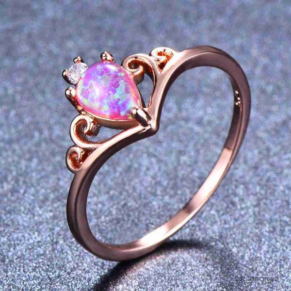

band rings bamos luxury crown rings white/blue/purple fire opal ring rose gold filled wedding bands for women party engagement jewlery r2306, Silver