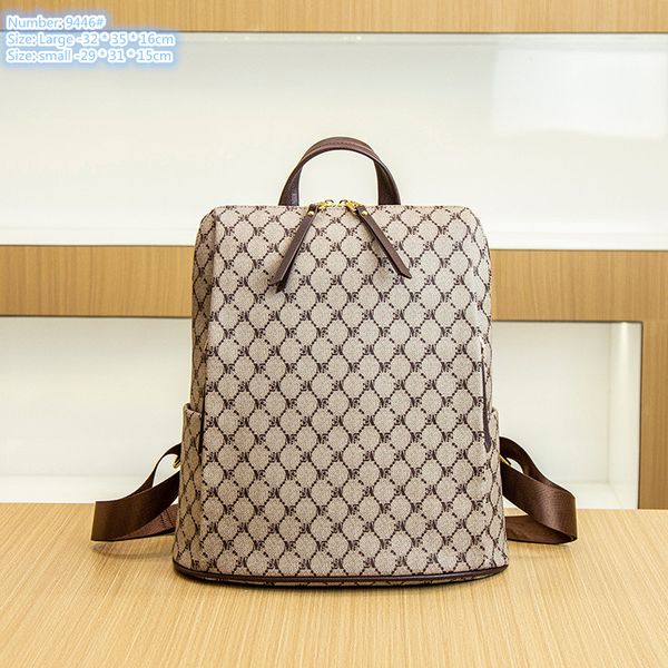 

Factory wholesale ladies shoulder bag large-capacity thick printed leather travel backpack simple Joker Plaid handbag double zipper anti-theft fashion backpacks, Grey-9446#-small