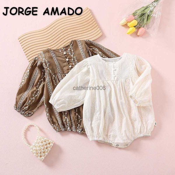 

2022 korean style spring baby wear girl bodysuit long sleeves round collar jumpsuit children birthday clothes e3000 l230625, White