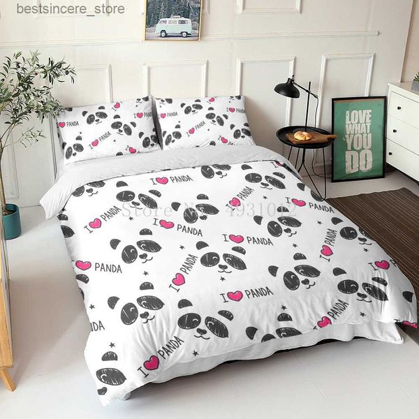 

cartoon panda 3d bedding set printed cute animal duvet cover sets single full queen king size bedclothes for kids gifts l230522