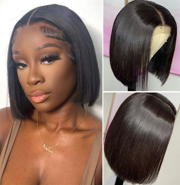 

180 density bob straight lace front wig human hair pre plucked 13x4 transparent lace frontal wig glueless black brazilian wigs, Black;brown