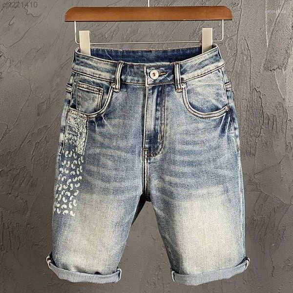 

men's jeans shorts summer stretch pants light blue fit printed patterns fashion desinger wide 7ra6 7ra6
